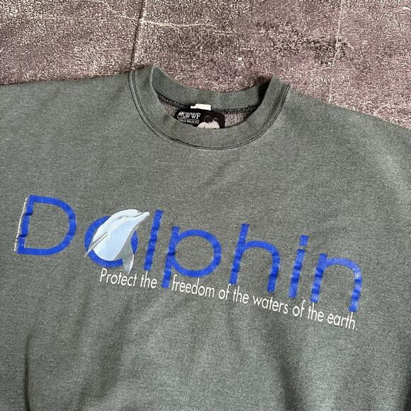 Men's Vintage 90s WWF World Wildlife Foundation Dolphin Crewneck Sweatshirt Sz L - Picture 2 of 3